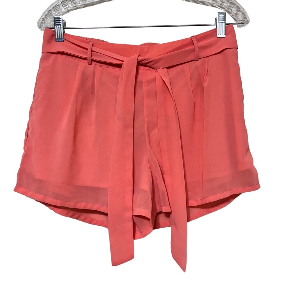 A'GACI Shorts Women Coral Pink High Waist Tie Belt Pleated MA20701 Large‎